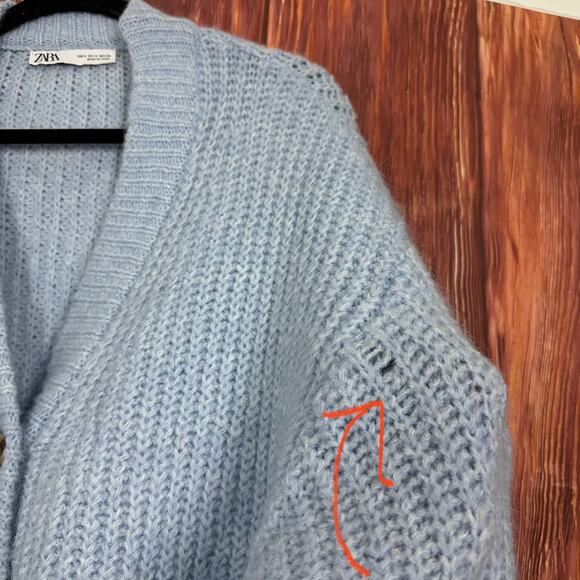 Zara Womens Chunky Knit Cardigan Light Blue Oversized Size Small S - Picture 5 of 5